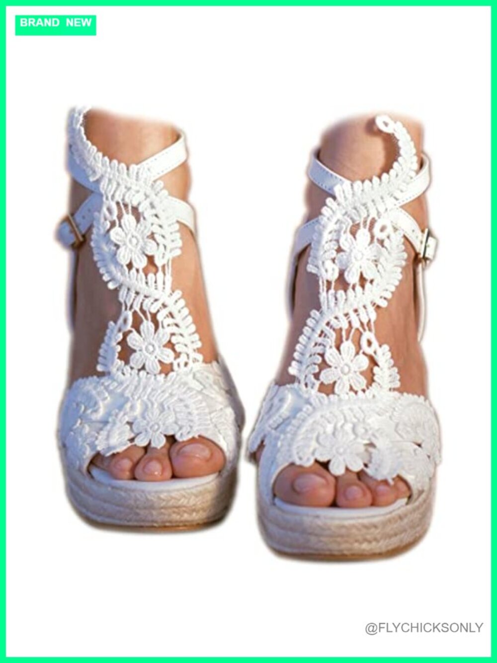 Women's Platform Wedge Sandals Open Toe Ankle Strap PU Lace Wedding Shoes